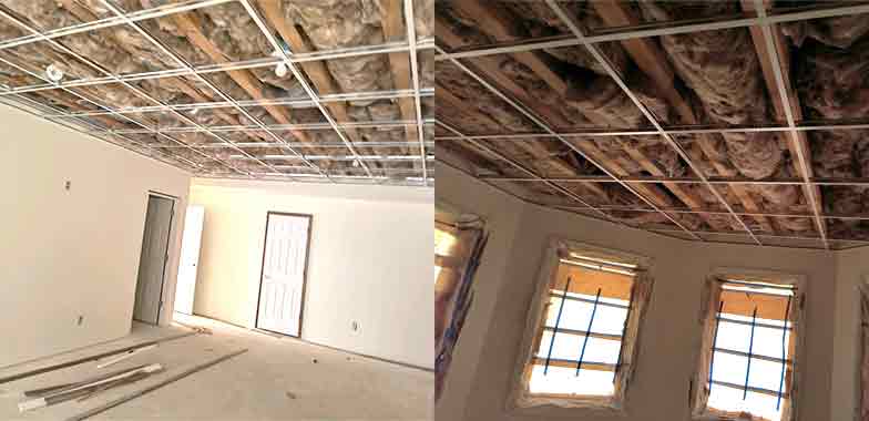 Basement installing ceiling tile track